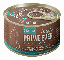 Prime Ever Delicacy 3А бархатный мусс из нежнейшего цыплёнка с кусочками тунца, зелёным чаем и водорослями, 80 гр