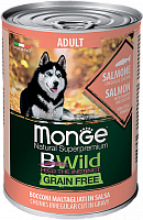 Monge Dog BWild Grain Free All Breeds Adult Salmone Консервы из лосося с тыквой и кабачками для собак всех пород, 400 гр