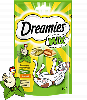 Dreamies Mix Лакомые подушечки с кошачьей мятой и курицей, 60 гр