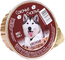 Собачье счастье Влажный корм для собак мясное ассорти, 125 гр