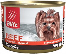 Blitz Sensitive Small Breed Нежный паштет для собак мелких пород всех возрастов с говядиной и тыквой, 200 гр
