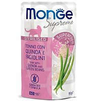 Monge Supreme Sterilized Cat Паучи для стерилизованных кошек с тунцом, киноа и зелёной фасолью, 80 гр
