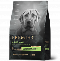 Premier Adult Maxi Свежее мясо ягнёнка с индейкой для взрослых собак крупных пород с нормальной активностью, чувствительным пищеварением или склонных к аллергии