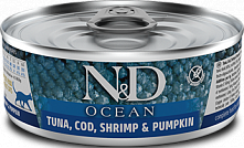 Farmina N&D Ocean Wet Cat с тунцом, треской, креветками и тыквой, 70 гр