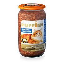 PUFFINS Телятина и баранина кусочки в паштете для кошек, 650 гр