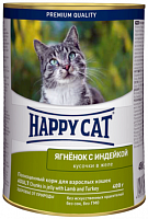 Happy Cat Консервированный корм для взрослых кошек кусочки ягнёнка с индейкой в желе, 400 гр