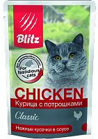 Blitz Classic Adult Cat Влажный корм для взрослых кошек с курицей и потрошками в соусе, 85 гр
