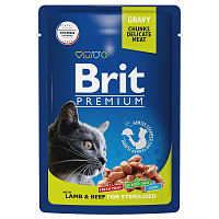 Brit Premium Пауч для взрослых стерилизованных кошек ягнёнок и говядина в соусе, 85 гр