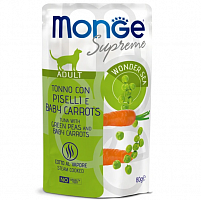 Monge Supreme Adult Cat Паучи для взрослых кошек с тунцом, зелёным горошком и мини-морковью, 80 гр