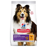 Hill's Science Plan Adult Sensitive Stomach & Skin для взрослых собак для здоровья кожи и пищеварения с курицей, 12 кг