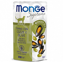 Monge Supreme Adult Cat Паучи для взрослых кошек с тунцом мидиями и оливками, 80 гр