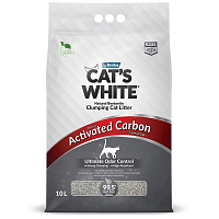 Cat's White Activated Carbon Комкующийся наполнитель сверхнадежное запирание неприятного запаха с активированным углём, 10 л
