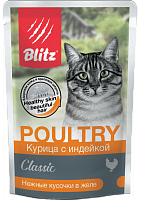 Blitz Classic Adult Cat Влажный корм для взрослых кошек с курицей и индейкой в желе, 85 гр