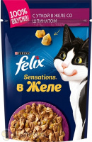 Felix Sensations с уткой и шпинатом в желе, 85 гр