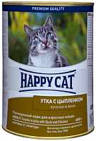 Happy Cat Консервированный корм для взрослых кошек кусочки утки с цыплёнком в желе, 400 г