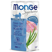 Monge Supreme Sterilized Cat Паучи для стерилизованных кошек с тунцом, кефалью и зелёной фасолью, 80 гр