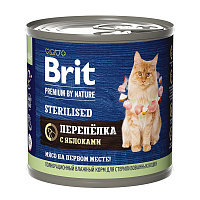 Brit Premium by Nature Консервы с мясом перепёлки и яблоками для стерилизованных кошек, 200 гр