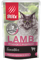 Blitz Sensitive Adult Cat Влажный корм для взрослых кошек с ягнёнком и индейкой в желе, 85 гр