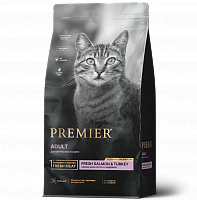 Premier Adult Cat Свежее филе лосося с индейкой для взрослых кошек с нормальной активностью, чувствительной кожей и шерстью или склонных к аллергии