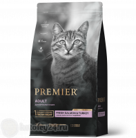 Premier Adult Cat Свежее филе лосося с индейкой для взрослых кошек с нормальной активностью, чувствительной кожей и шерстью или склонных к аллергии