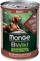 Monge Dog BWild Grain Free All Breeds Adult Agnello Консервы из ягнёнка с тыквой и кабачками для собак всех пород, 400 гр