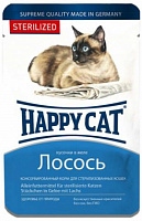 Happy Cat Sterilised Влажный корм для стерилизованных кошек кусочки лосося в желе, 100 гр