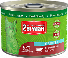 Четвероногий гурман Паштет с говядиной для котят, 190 гр
