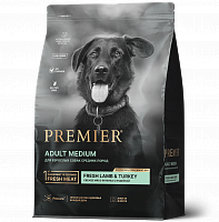Premier Adult Medium Свежее мясо ягнёнка с индейкой для взрослых собак средних пород с нормальной активностью, чувствительным пищеварением или склонных к аллергии