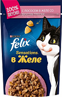 Felix Sensations с лососем и треской в желе, 85 гр