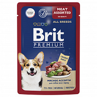Brit Premium Пауч мясное ассорти в соусе для взрослых собак всех пород, 85 гр