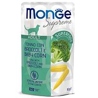 Monge Supreme Adult Cat Паучи для взрослых кошек с тунцом, брокколи и мини-кукурузой, 80 гр