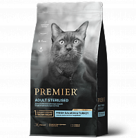 Premier Adult Sterilised Cat Свежее филе лосося с индейкой для взрослых стерилизованных кошек от 1 года с чувствительной кожей и шерстью или склонных к аллергии или пожилых кошек