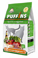 PUFFINS Кролик и индейка для взрослых кошек, 400 гр