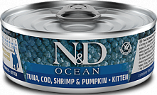 Farmina N&D Ocean Wet Kitten с тунцом, треской, креветками и тыквой, 70 гр