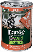 Monge Dog BWild Grain Free All Breeds Adult Tacchino Консервы из индейки с тыквой и кабачками для собак всех пород, 400 гр