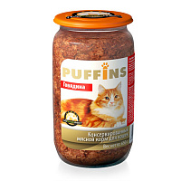 PUFFINS Говядина кусочки в паштете для кошек, 650 гр